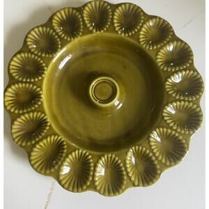 Vintage California Pottery Egg Tray Green Egg Serving Dish 16 Eggs Retro 11”